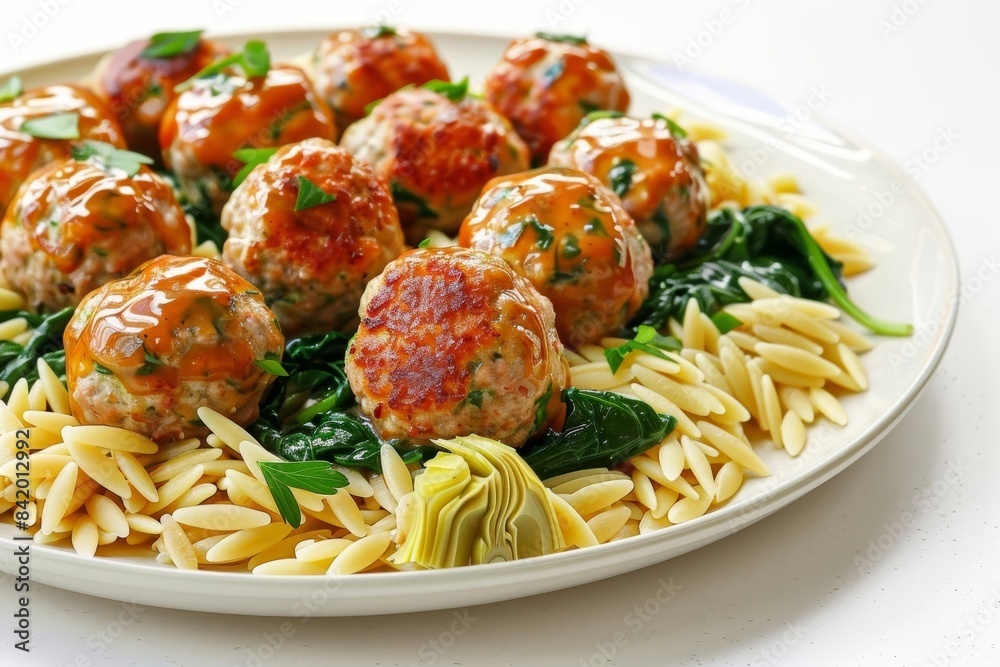 Tempting Baked Turkey and Spinach Meatballs with Orzo and Artichokes Tempting Baked Turkey and Spinach Meatballs with Orzo and Artichokes