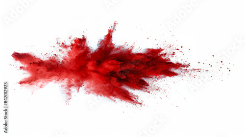 Vibrant red powder explodes on white background, creating dynamic abstract shape. Perfect for adding creativity to projects, celebrating festivals, or adding vivid color
