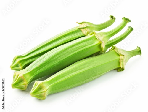 Fresh okra pods isolated on a white background.