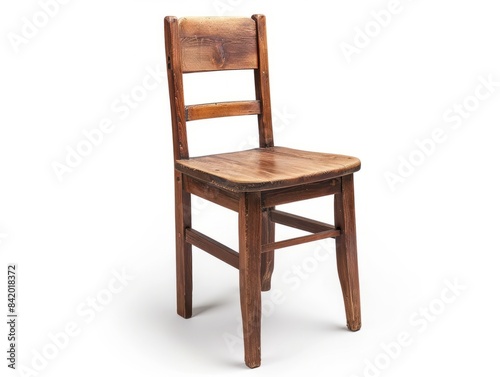 A classic wooden chair with a simple design  isolated on a white background.