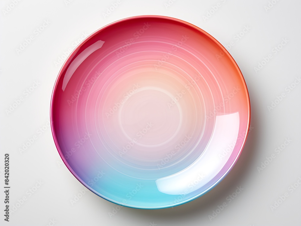 Vibrant rainbow-colored plate sitting on a plain white background. Vibrant rainbow-colored plate sitting on a plain white background.