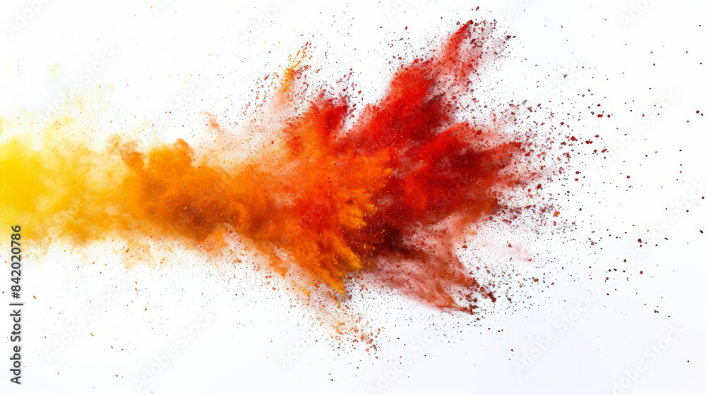 Colorful dust particles explode on a white background, creating vibrant abstract shapes bursting with energy Colorful dust particles explode on a white background, creating vibrant abstract shapes bursting with energy