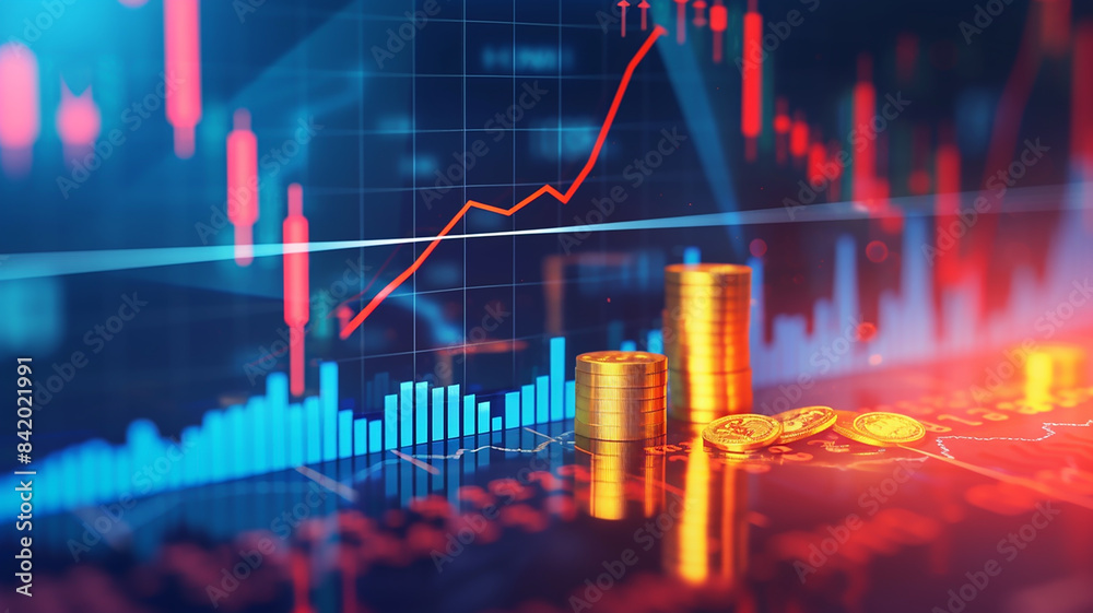 Bitcoin on a vibrant abstract background, showcasing the relationship between cryptocurrency and the financial market. Bitcoin on a vibrant abstract background, showcasing the relationship between cryptocurrency and the financial market.