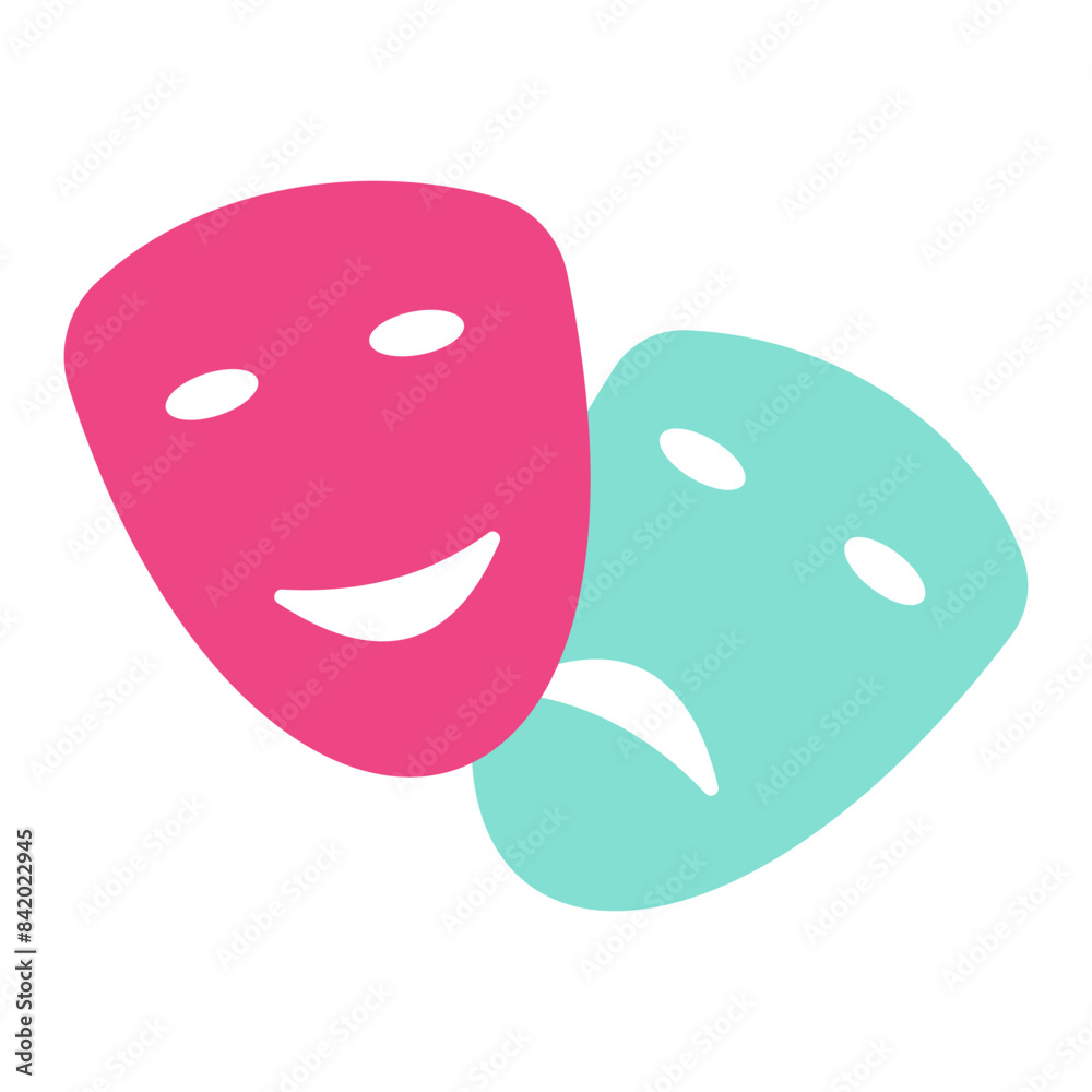 Pink and blue theatrical masks on a white background. Flat vector illustration Pink and blue theatrical masks on a white background. Flat vector illustration