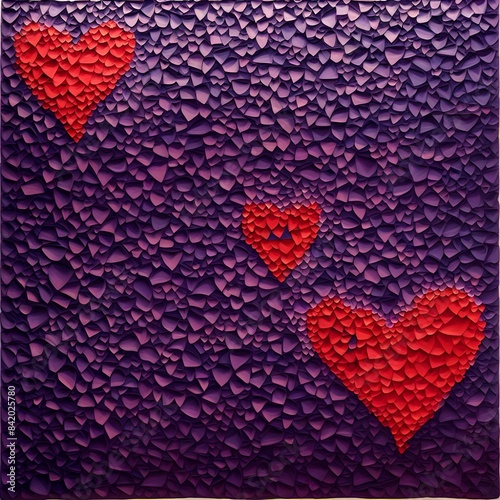 Red Hearts Embedded in Purple Textured Background
