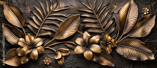 flora background engrave on a woodden board. Flower wallpaper. AI generated illustration