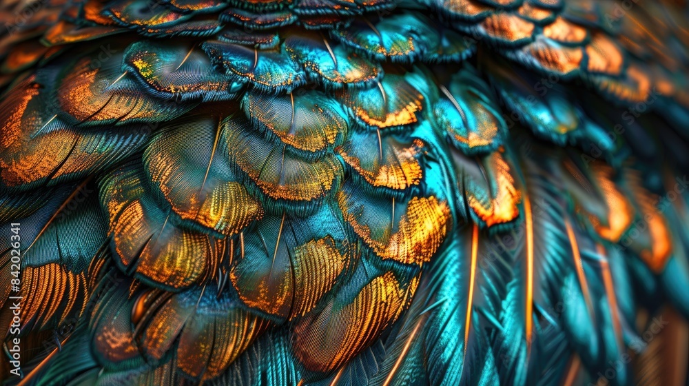 Obraz premium Stunning intricacy in the feather patterns of a male peacock