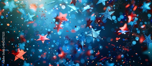 American stars confetti for joyous holiday  colorful blue and red sparkles illustration 