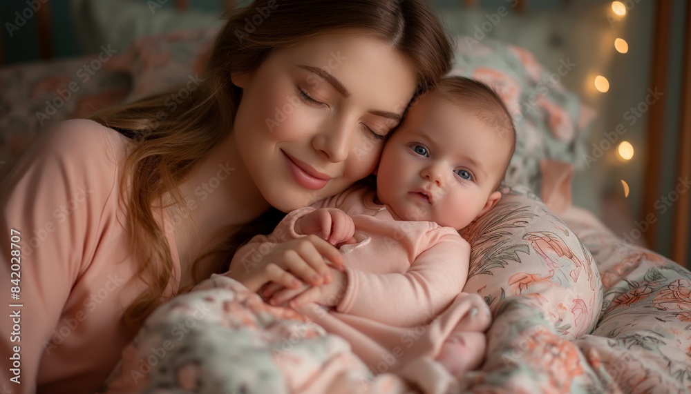Peaceful mother and baby in soft embrace Peaceful mother and baby in soft embrace