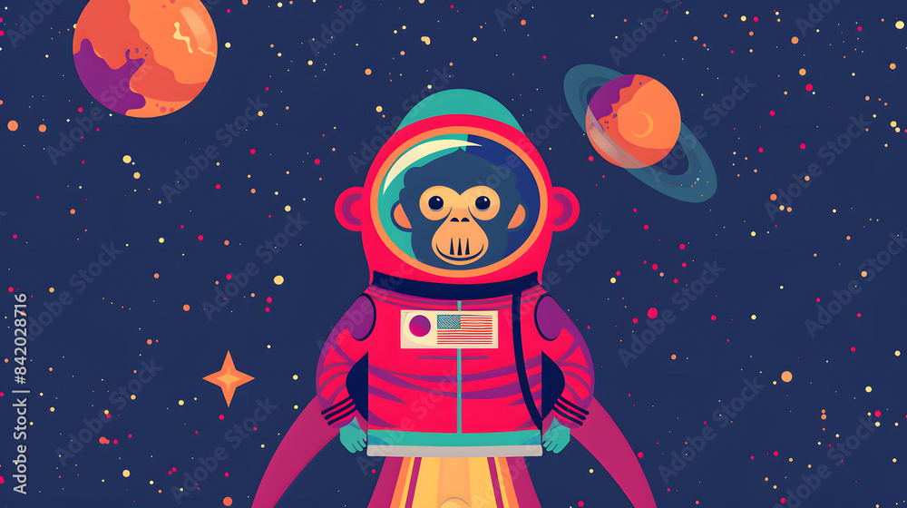 Naklejka premium a monkey dressed in a space suit and standing in front of a rocket 