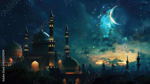Eid Mubarak Islamic wallpaper Generative AI