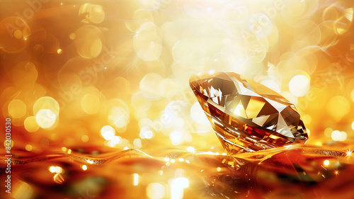 Obraz na płótnie Diamond closeup isolated on golden bokeh background, luxury template, copy space area w salonie