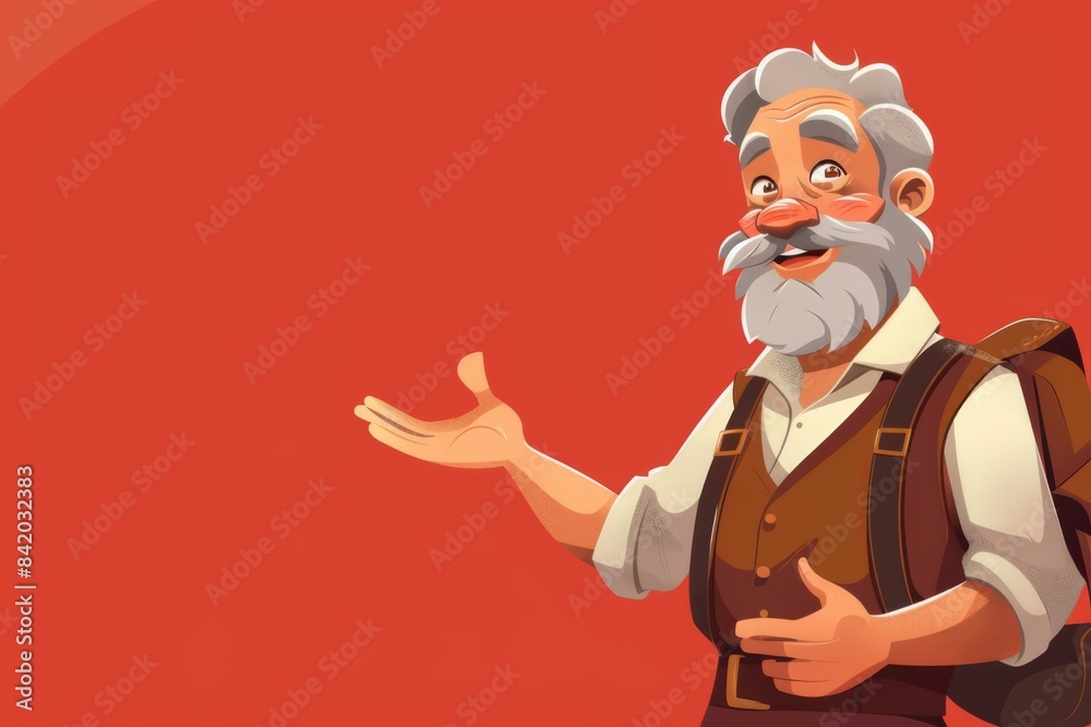 Smiling Elderly Man Cartoon Character Pointing on Red Background Copy Space, Marketing Campaign & Social Media Post Design Smiling Elderly Man Cartoon Character Pointing on Red Background Copy Space, Marketing Campaign & Social Media Post Design