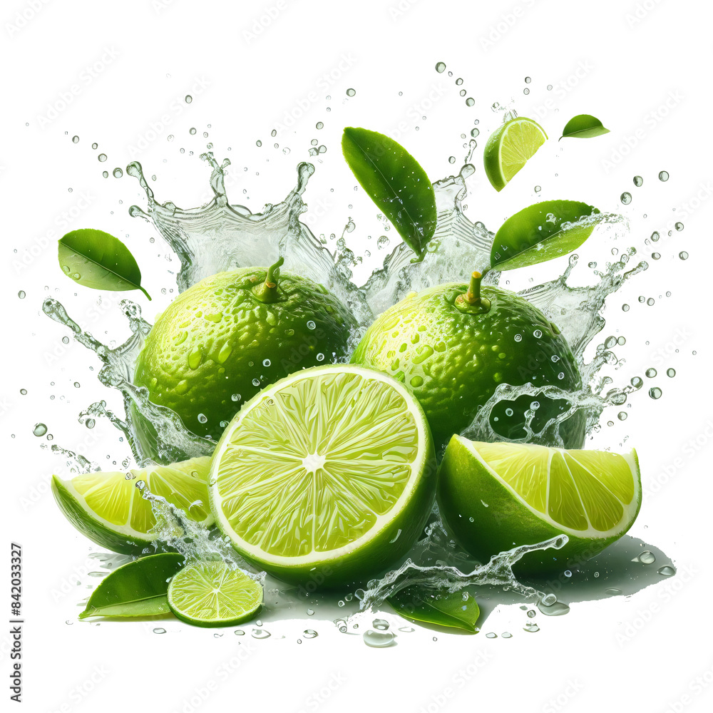 Limes splash isolated on transparent background Limes splash isolated on transparent background