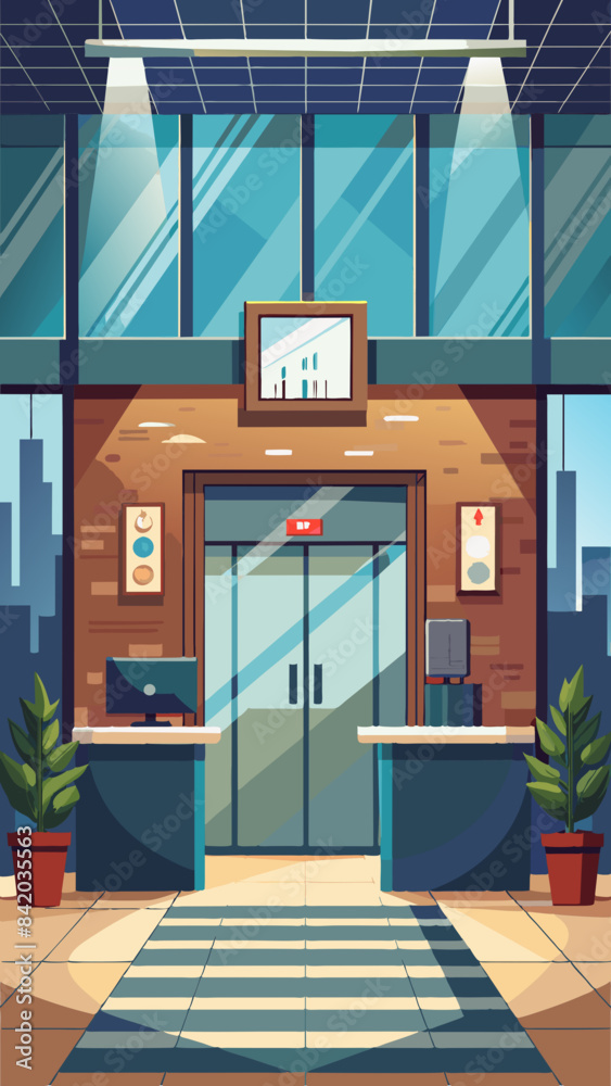 Professional office entrance with a security desk vector Professional office entrance with a security desk vector