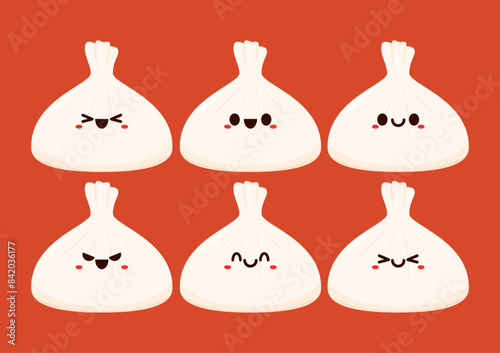 Chinese dumplings character design. Chinese dumplings is Chinese food. Bao cartoon.