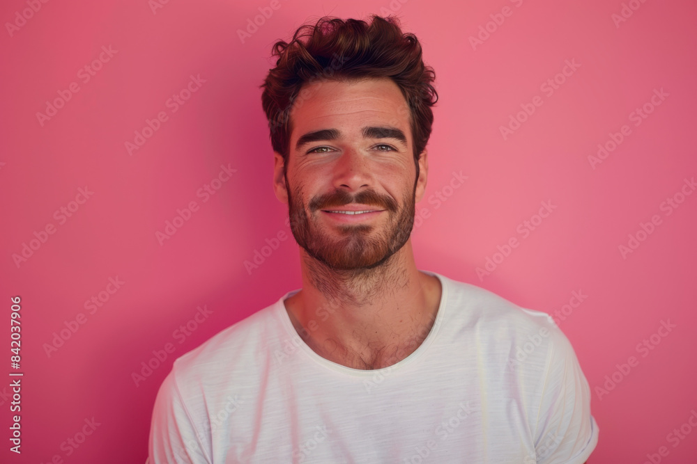 A close up portrait of a young man with a subtle smile A close up portrait of a young man with a subtle smile