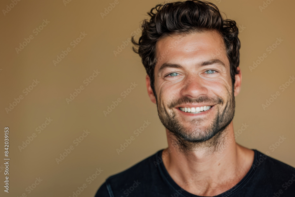 A close up portrait of a young man with a subtle smile A close up portrait of a young man with a subtle smile