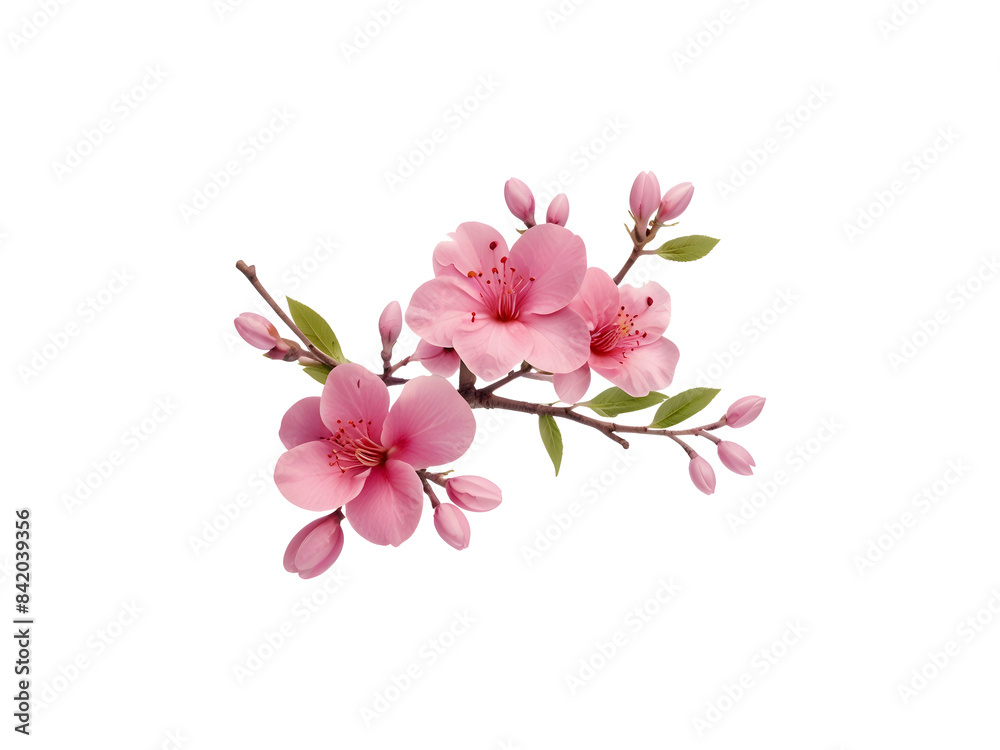 Naklejka premium pink flowers twig isolated on transparent background cutout.