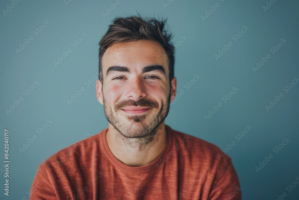 A close up portrait of a young man with a subtle smile A close up portrait of a young man with a subtle smile
