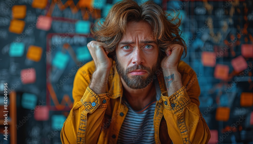 Stressed man with an overwhelmed expression
