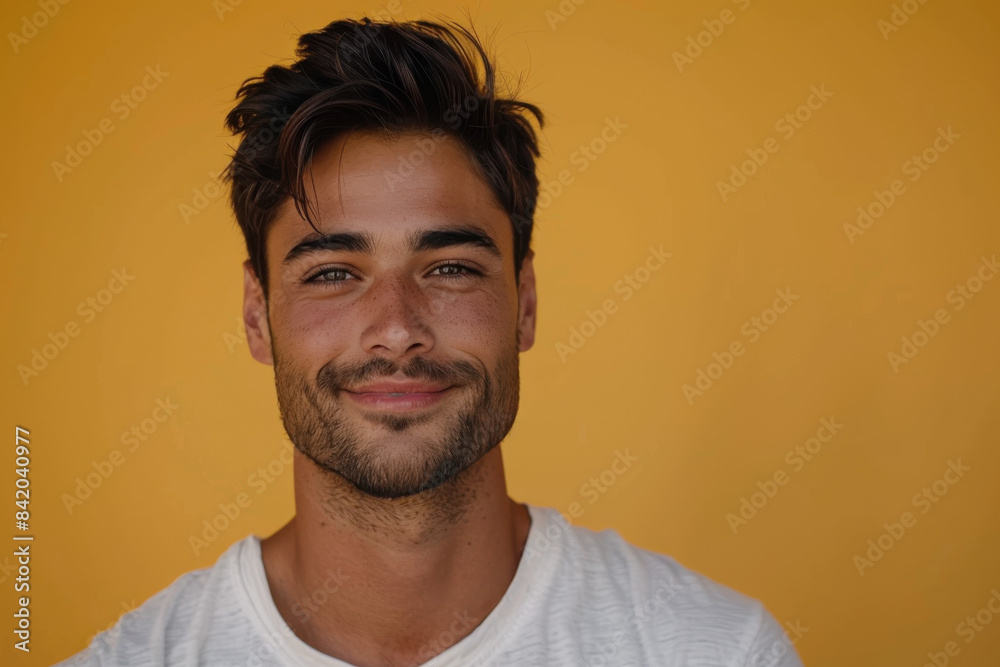 Obraz premium A close up portrait of a young man with a subtle smile