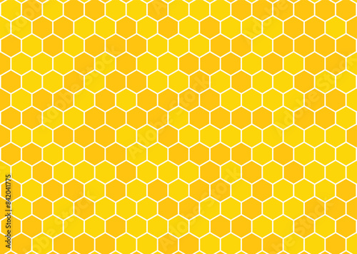 Seamless yellow bee honeycomb pattern, art background template. Vector honey texture