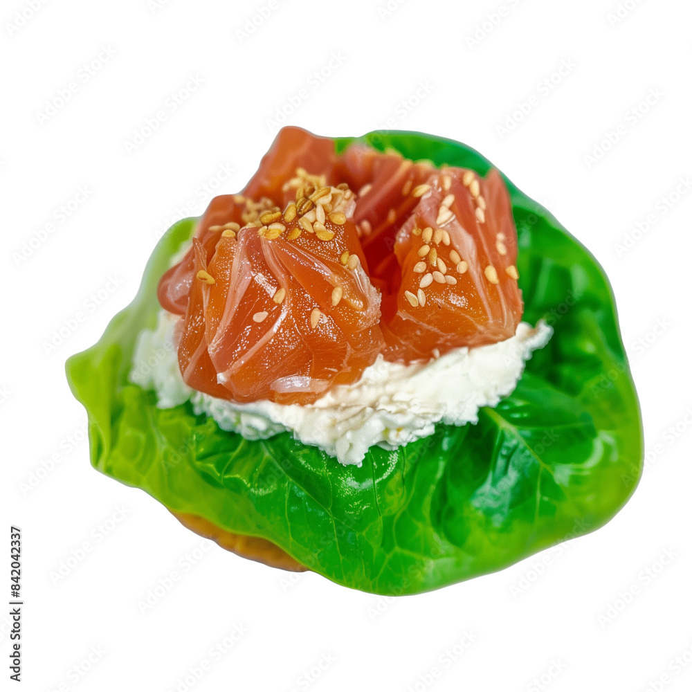 Salmon and cream cheese with lettuce isolated on transparent background. Salmon and cream cheese with lettuce isolated on transparent background.