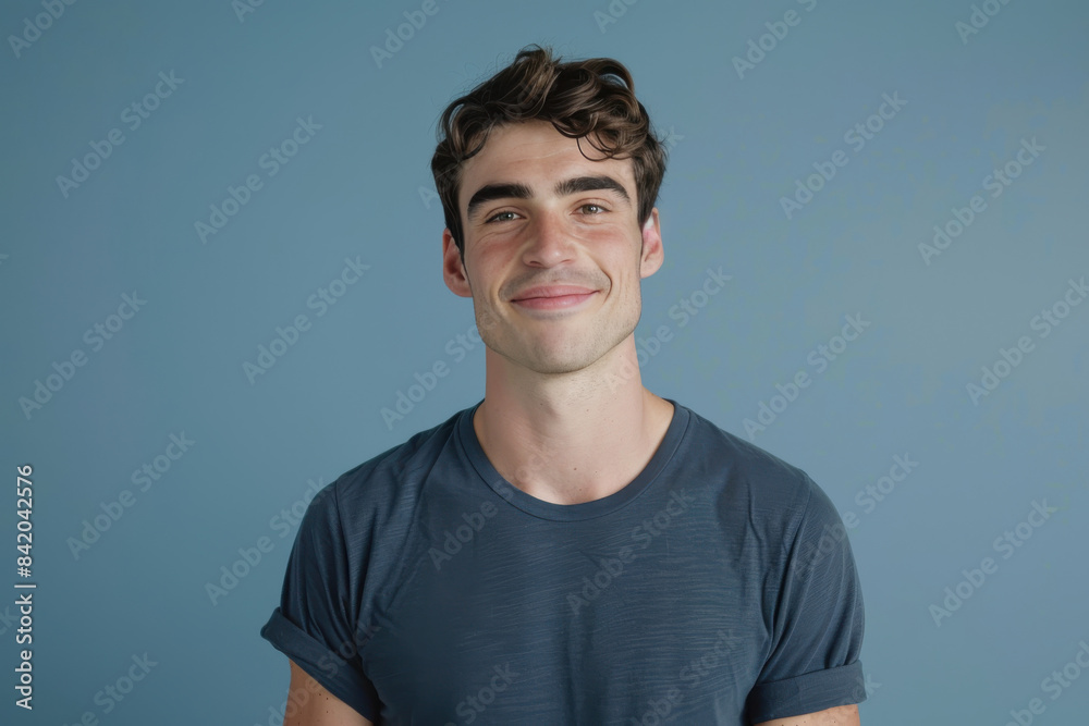 A close up portrait of a young man with a subtle smile A close up portrait of a young man with a subtle smile