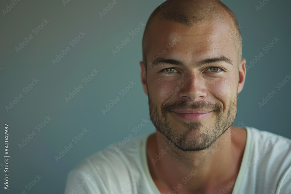 A close up portrait of a young man with a subtle smile A close up portrait of a young man with a subtle smile