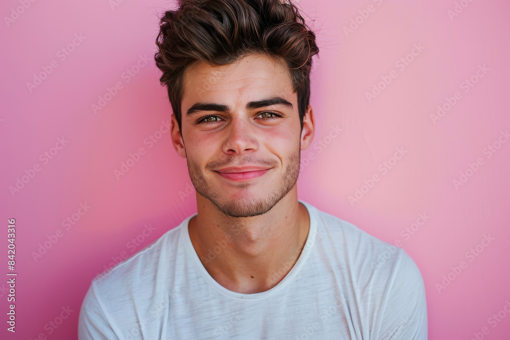 A close up portrait of a young man with a subtle smile A close up portrait of a young man with a subtle smile