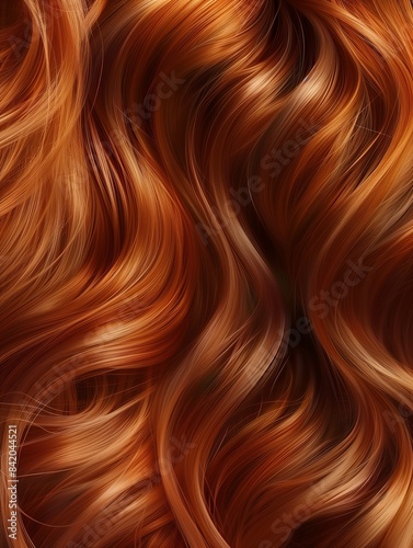 Gleaming Tresses  Lustrous Copper Waves  a Stunning Display of Hair Brilliance for Hair Care Product Advertising