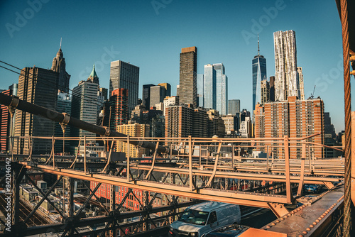 city skyline from city bridge