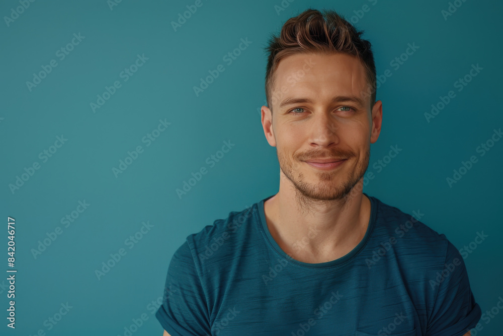 A close up portrait of a young man with a subtle smile A close up portrait of a young man with a subtle smile
