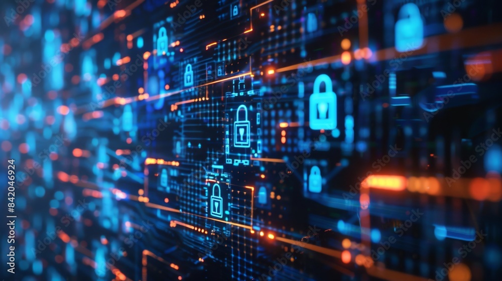 Digital Security Network with Lock Icons, Generative AI Digital Security Network with Lock Icons, Generative AI