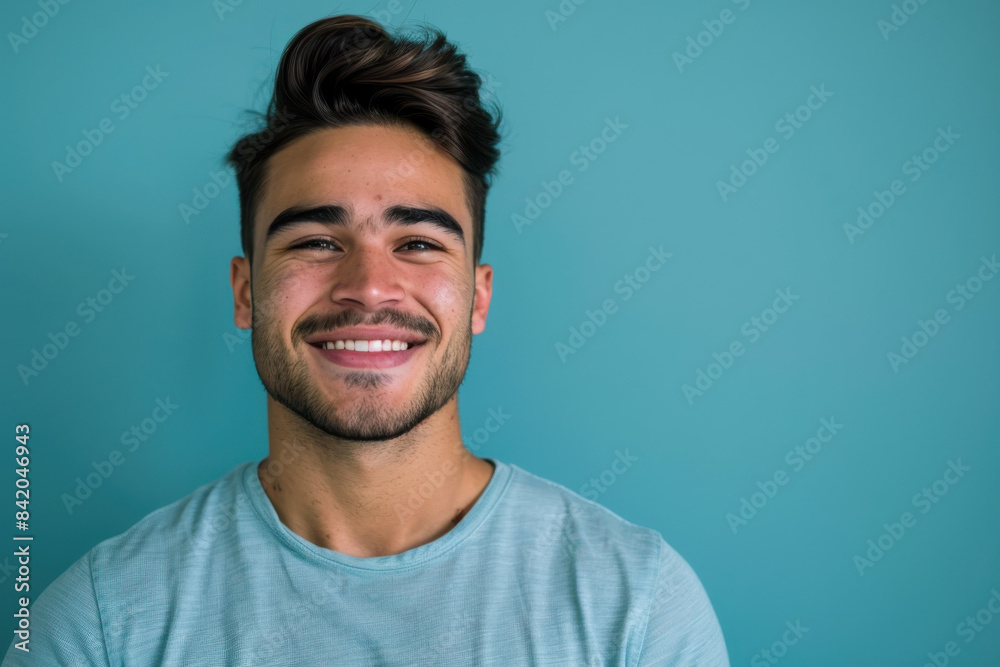 A close up portrait of a young man with a subtle smile A close up portrait of a young man with a subtle smile
