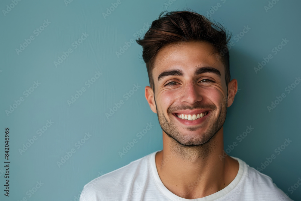A close up portrait of a young man with a subtle smile A close up portrait of a young man with a subtle smile