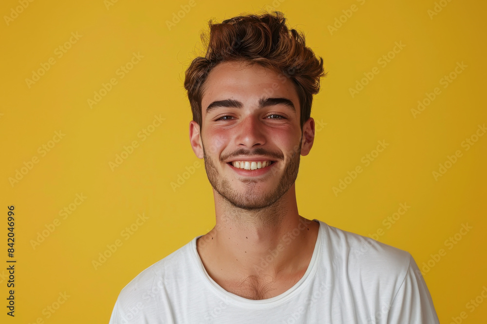A close up portrait of a young man with a subtle smile A close up portrait of a young man with a subtle smile