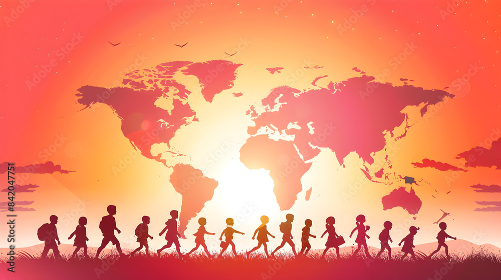 Worldwide Network: Individuals Represented on the World Map World Citizens: Population Distributed Across the Earth's Map Worldwide Network: Individuals Represented on the World Map World Citizens: Population Distributed Across the Earth's Map