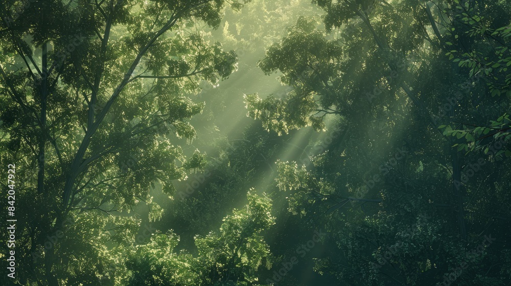 Morning sunlight illuminating green trees Morning sunlight illuminating green trees