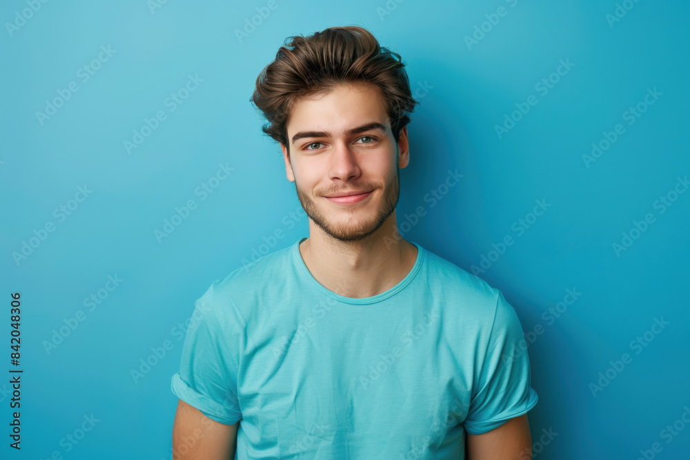 A close up portrait of a young man with a subtle smile A close up portrait of a young man with a subtle smile