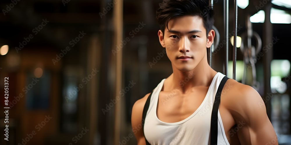 Portrait of a Stylish and Athletic Asian Male Model. Concept Portrait Photography, Asian Male Model, Stylish Outfit, Athletic Poses, Fashionable Editorial Portrait of a Stylish and Athletic Asian Male Model. Concept Portrait Photography, Asian Male Model, Stylish Outfit, Athletic Poses, Fashionable Editorial