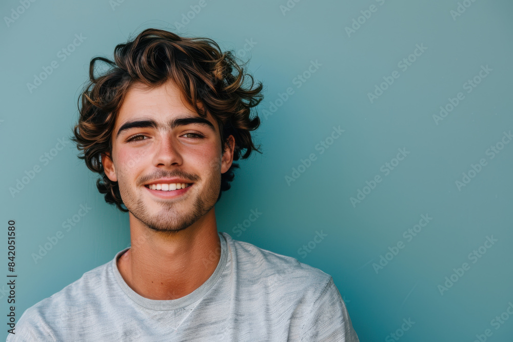 A close up portrait of a young man with a subtle smile A close up portrait of a young man with a subtle smile