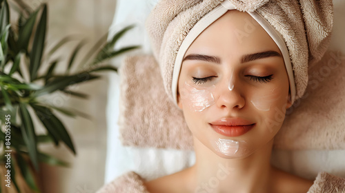 Young Woman Relaxing with Facial Mask at Spa