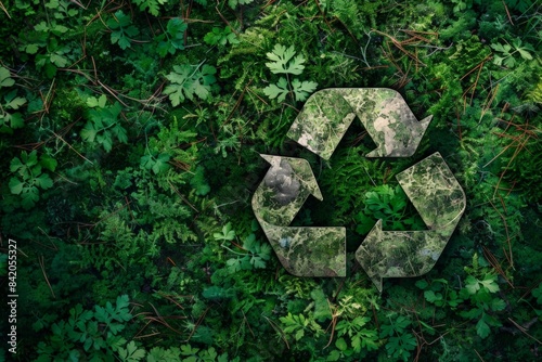 Obraz na płótnie A plantthemed recycling symbol surrounded by lush green leaves w salonie