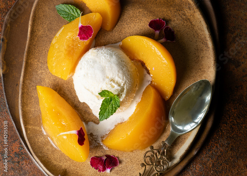 Peach and ice cream  photo