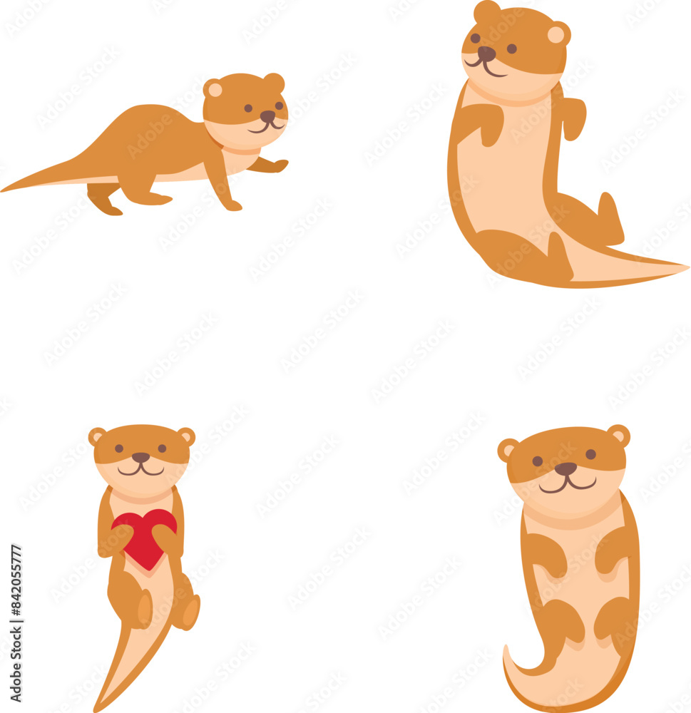 Fototapeta premium Cute weasel icons set cartoon vector. Mink ferret character. Funny animal