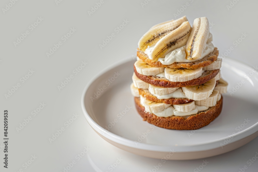 Luxurious Banana Bread Napoleon with Layers of Freshly Baked Bread and Creamy Frosting Luxurious Banana Bread Napoleon with Layers of Freshly Baked Bread and Creamy Frosting