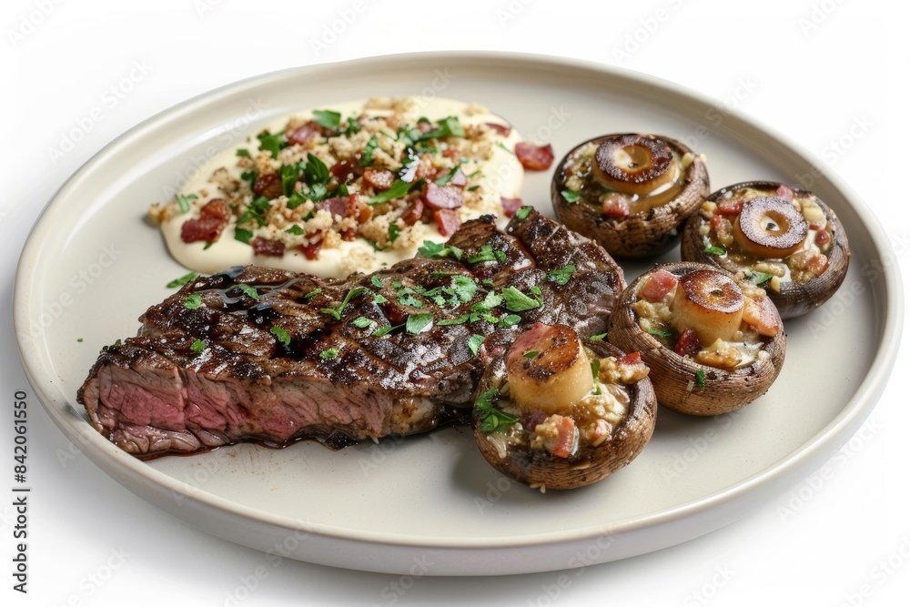 Balsamic-Marinated Steak with Unstuffed Mushrooms