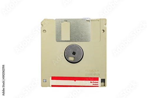 Old 3.5-inch floppy disk or diskette isolated on white background photo